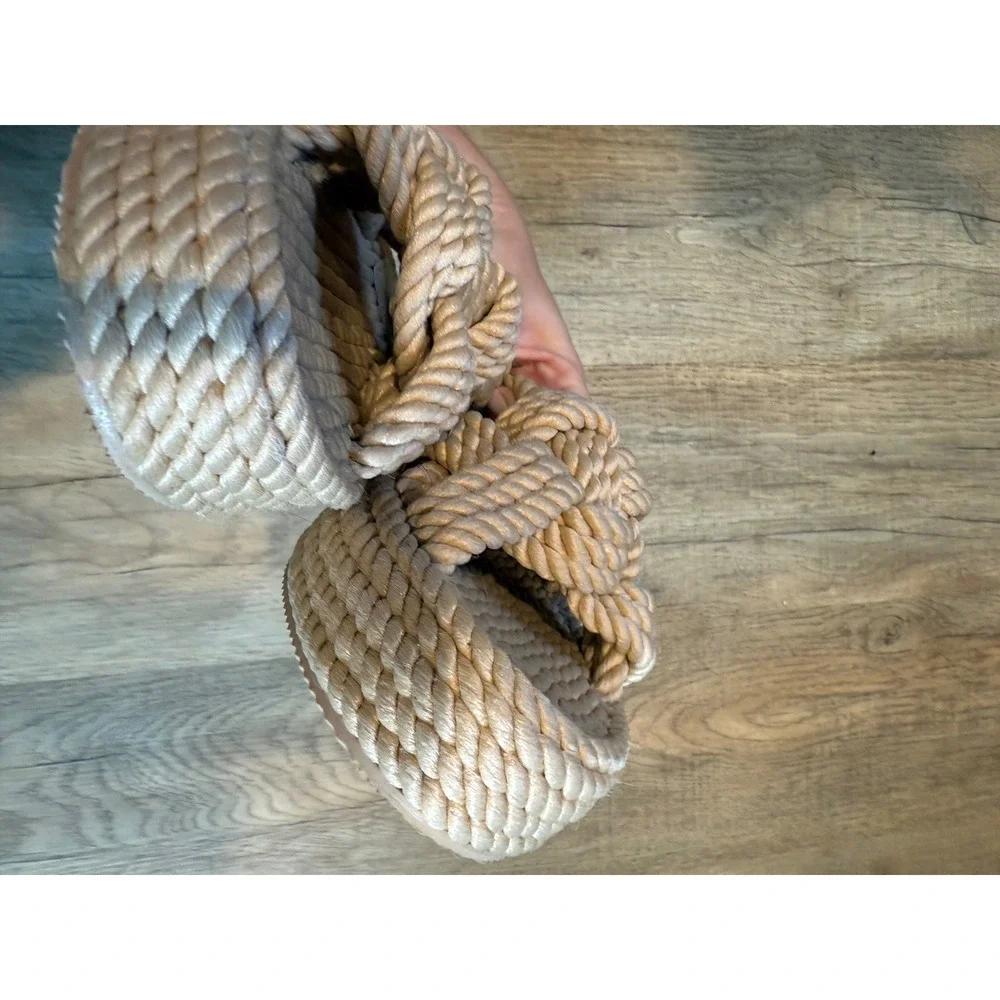 HM Women Beige Braided Rope Platform Sandals Knotted Slide Espadrille 1057840 6